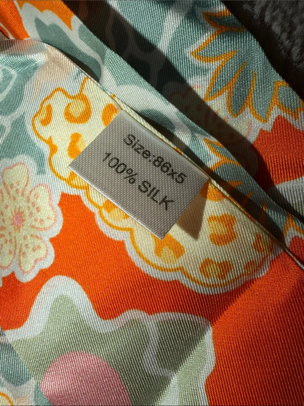Pair of 2 Orange Floral 100% Silk Twilly Scarves for Handbags NWOT